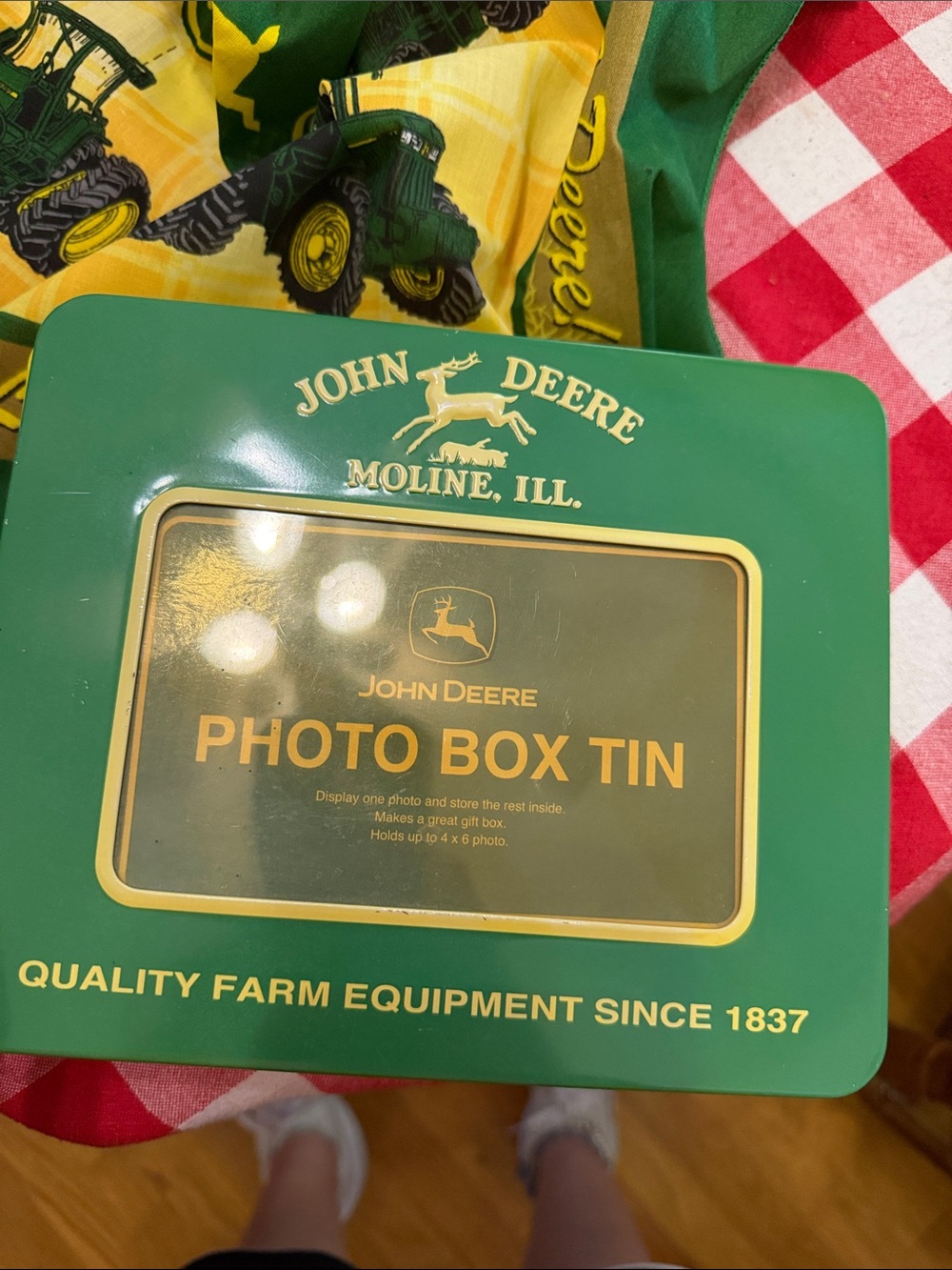 John Deere Green and Yellow Photo Box Tin with Gold Accents